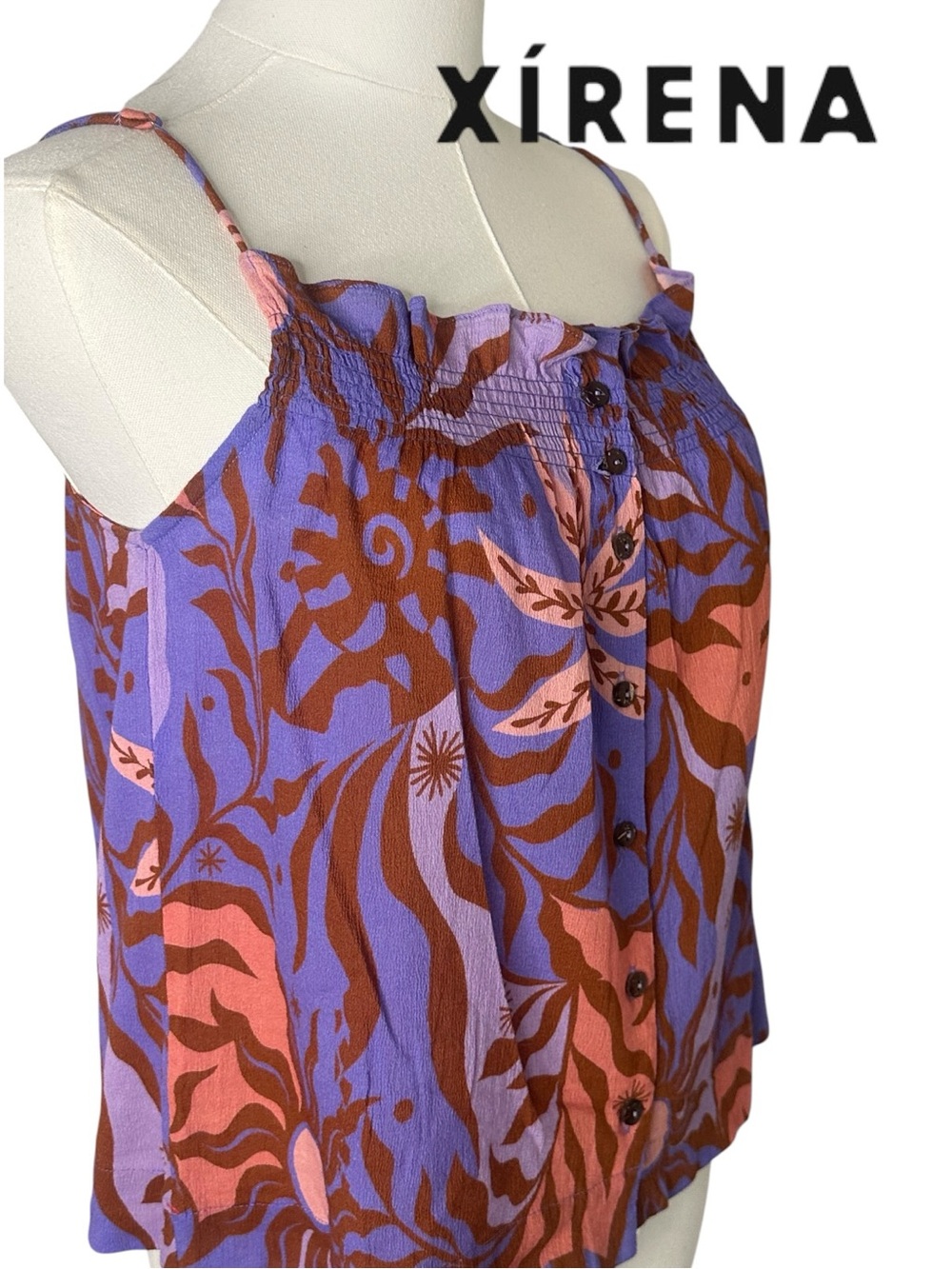 Xirena smocked button down camisole top in Lilac Fire Helios size XS NWOT!